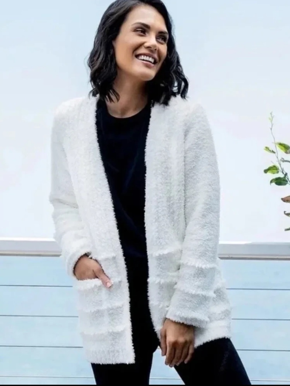 Barefoot Dreams Cozy Chic Boardwalk Cardigan Pearl Size XS New